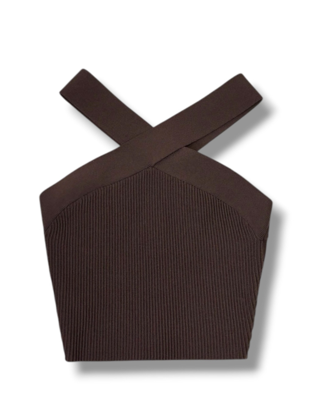 Babaton Aritzia Ribbed Knit Crisscross Crop Top in Brown Size XS